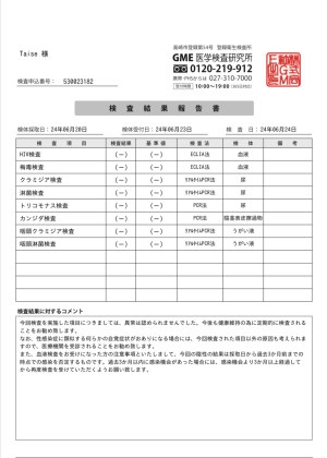 性病検査問題なし！